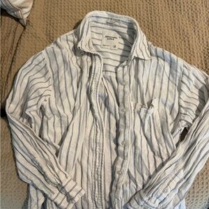 Abercrombie & Fitch Women's Striped Button Down Shirt - White and Blue